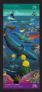 UN New York Whales Fish Marine Life Clean Oceans Pair 1992 MNH SG#613-614