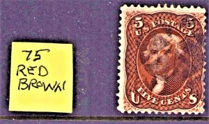 US #75  5 Cent Red Brown  1862