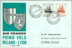 82904 - ITALY - Postal History - FIRST FLIGHT: Milano  / Lyon  # 540 CA  1964