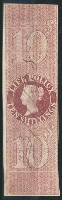 GB QV Revenue High Value 10s LIFE POLICY (1860) Perkins Bacon IMPERF Used SS903