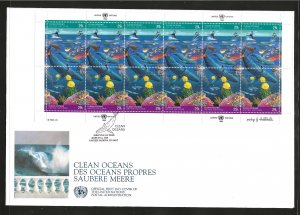 United Nations #604a FDC Souvenir Sheet Clean Oceans