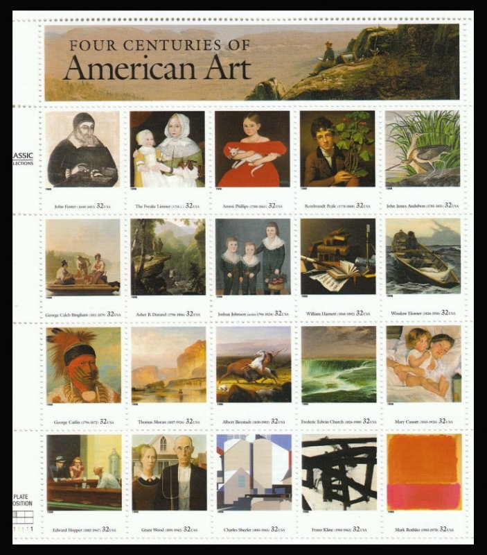 US #3236, 32c American Art,  Sheet, VF mint never hinged, Fresh Sheets,  VF m...