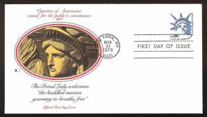 FIRST DAY COVER #1599 Statue of Liberty 16c Definitive FLEETWOOD U/A FDC 1978