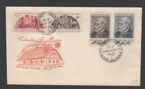 Czechoslovakia #473-76  (1951 Jirasek set)  unaddressed cachet FDC