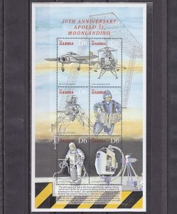 Gambia, Scott cat. 2113 a-f. Moon Landing Anniversary sheet of 4.