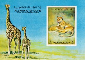 Ajman 1972 Mi#Bl.364 GIRAFFE/LIONS WILDLIFE Souvenir Sheet Imperforated MNH