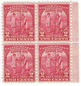 #717 – 1932 2c Arbor Day – MNH OG Plate Block of 4