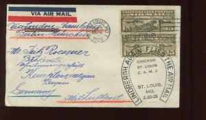 FEB 20 1928 CAM 2  LINDBERGH AIRMAIL COVER ST LOUIS TO GERMANY VIA LONDON