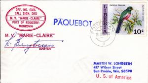 Paquetboat Cover M.V.Marie-Claire, Signed