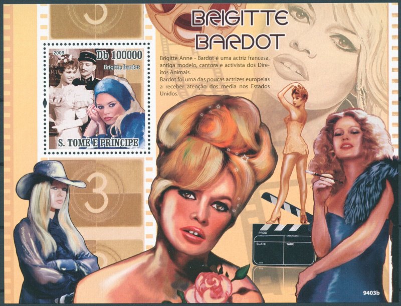 Sao Tome & Principe 2009 MNH Celebrities Stamps Brigitte Bardot Actresses 1v S/S 