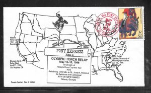 Just Fun Cover #3068S Pony Express Rides Olympic Torch relay MAY/13/96 (my4709)