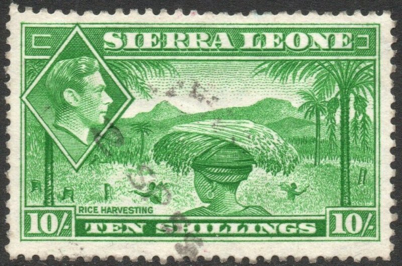 SIERRA LEONE-1938 10/- Emerald-Green Sg 199 FINE USED V42865