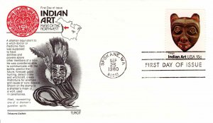 USA 1980 FDC Sc 1836 Northwest Indian Art Masks Aristocrat Cachet Spokane WA