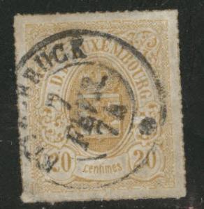 Luxembourg Scott 21a yellow brown1862 rouletted stamp