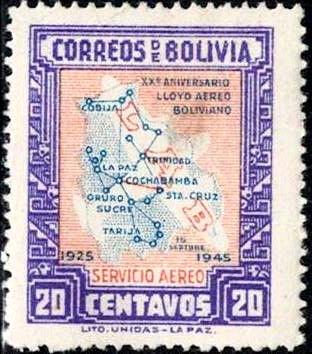 Founding of Lloyd Aereo Boliviano, 20th Anniv., Bolivia stamp SC#C105 Mint