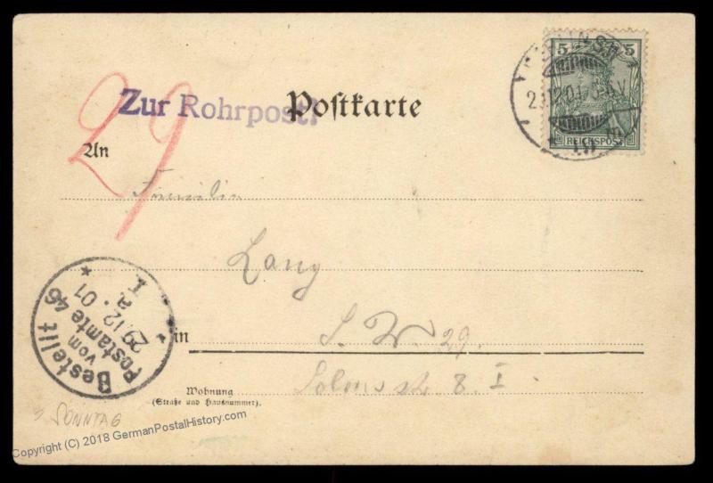 German 1901 Empire Berlin Zur Rohrpost Pneumatic Mail Cover 90489