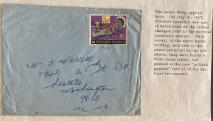 1967 Pitcairn Island Printed Papers Rate Cover To Seattle WA Usa