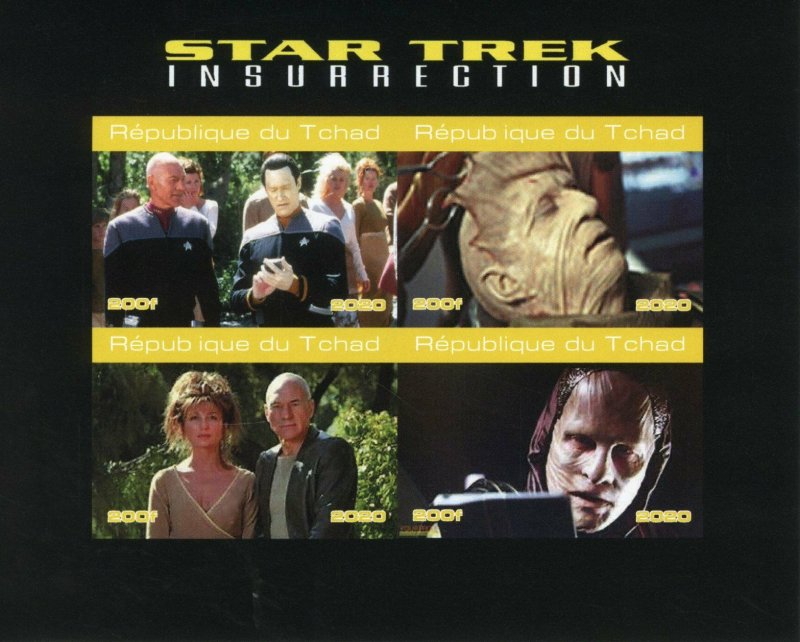 Star Trek Stamps Chad 2020 MNH Insurrection Picard Data Movies Film 4v IMPF M/S