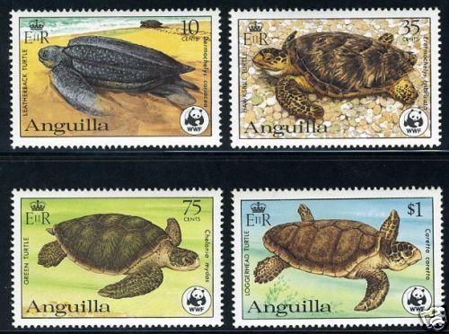 WWF ANGUILLA MARINE TURTLES MNH SET OF FOUR STAMPS