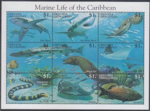 GRENADA GRENADINES Sc #1729a-i MNH SHEETLET of 9 DIFF MARINE LIFE