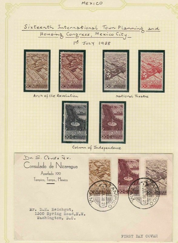 mexico  1938 mounted mint stamps  and cover ref r12722 