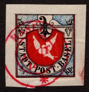 1845, Switzerland, Basel Dove 2 1/2c, Used, Sc 3L1, Forgery