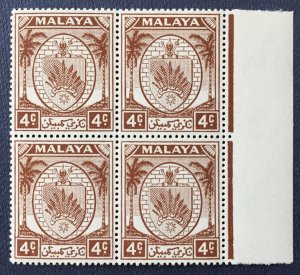 Malaya NEGRI SEMBILAN 1949-55 Coat of Arms 4c Block of 4V SG#45 MNH M5094