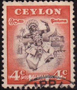 Ceylon, Sc , SG 413 Study, Hinged - 1950 4c.  - Dance