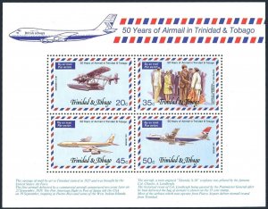 Trinidad & Tobago 271a, MNH. Michel Bl.19. Airmail-50. Planes, Lindbergh.