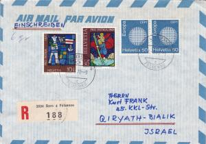 Switzerland 1970 50c Pair Europa Issue on Registered Cover. Airmail to Israel.