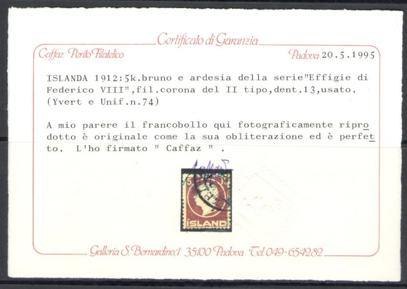 1912 Iceland, No. 68/74 - Effigy of Frederick VIII - Used Raybaudi Certified