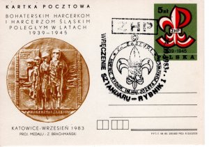 Poland 1983 Scout postcard with various 1984 Scout cancels