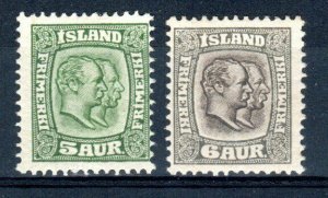 Iceland 1907-08 6a and 10a Kings Christian IX and Frederik VIII MVLH