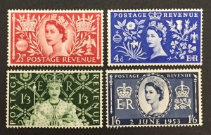 Great Britain 1953 #313-6, QE II, Unused/MH, CV $18.20