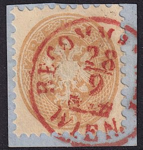 Austria - 1864 - Scott #26 - used on piece - red RECOMMANDIRT WIEN pmk