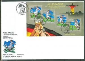 CENTRAL AFRICA  2014 BRAZIL WORLD CUP SOCCER 2014  SHEET FIRST DAY COVER