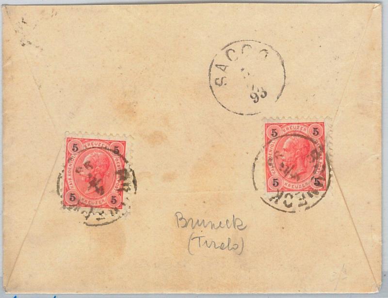 62403 -  AUSTIA - POSTAL HISTORY -  COVER from BRUNECK to SACCO Italy 1893