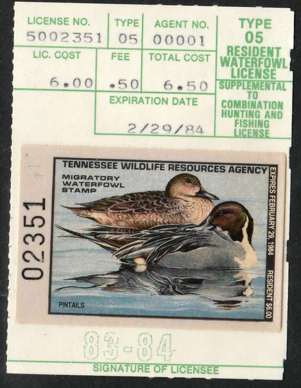 U.S.-TENNESSEE 7, STATE DUCK HUNTING PERMIT STAMP. MINT, NH. VF