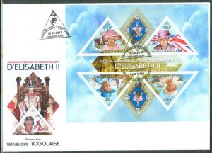 TOGO  2013 60th  ANNIVERSARY OF THE  CORONATION QUEEN ELIZABETH  II SHEET   FDC