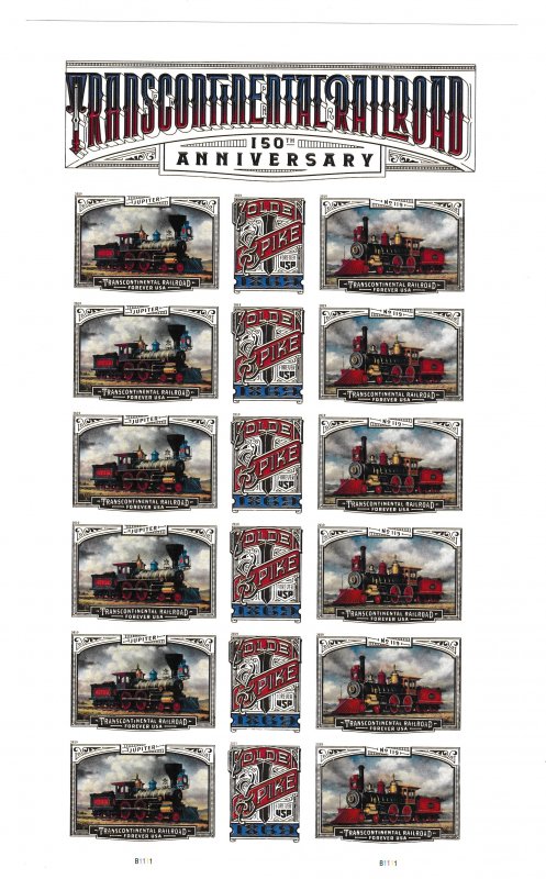 Sc5378/80a Pane of 18 MNH Transcontinential Railroad