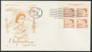 1968 #459 6c QEII Centennial FDC UL Plate Block Rosecraft Cachet Ottawa