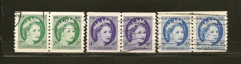 Canada 345 347 & 348 Queen Elizabeth II Coil Pairs Used