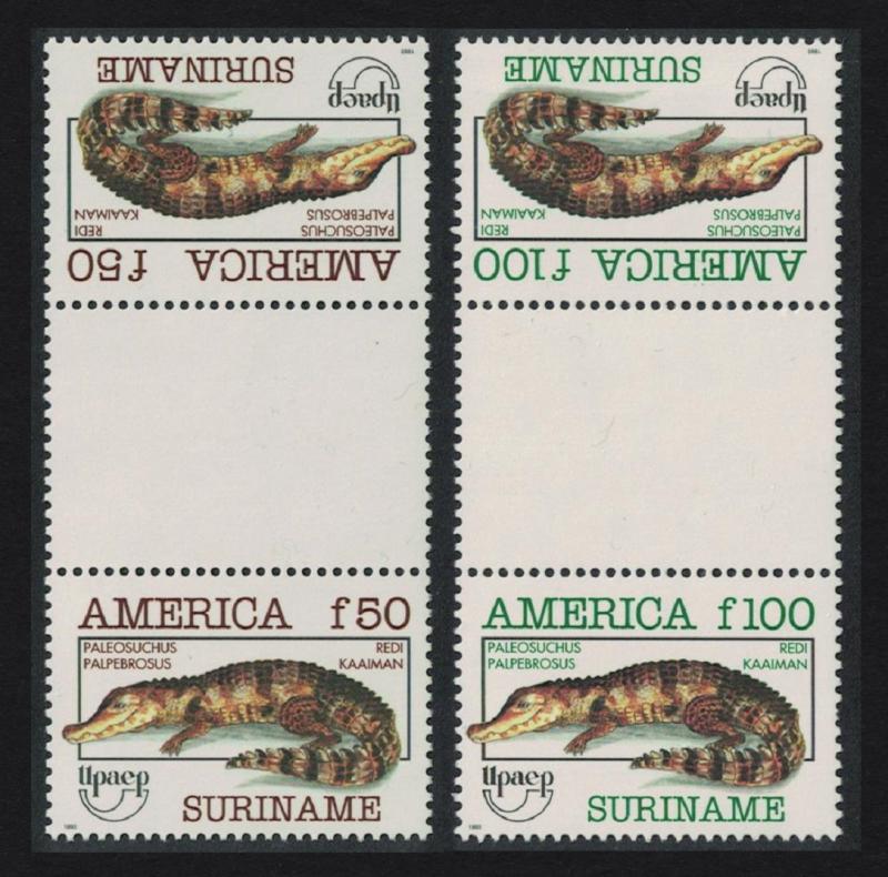 Suriname Cayman America Endangered Animals 2v Gutter Pair SG#1567-1568