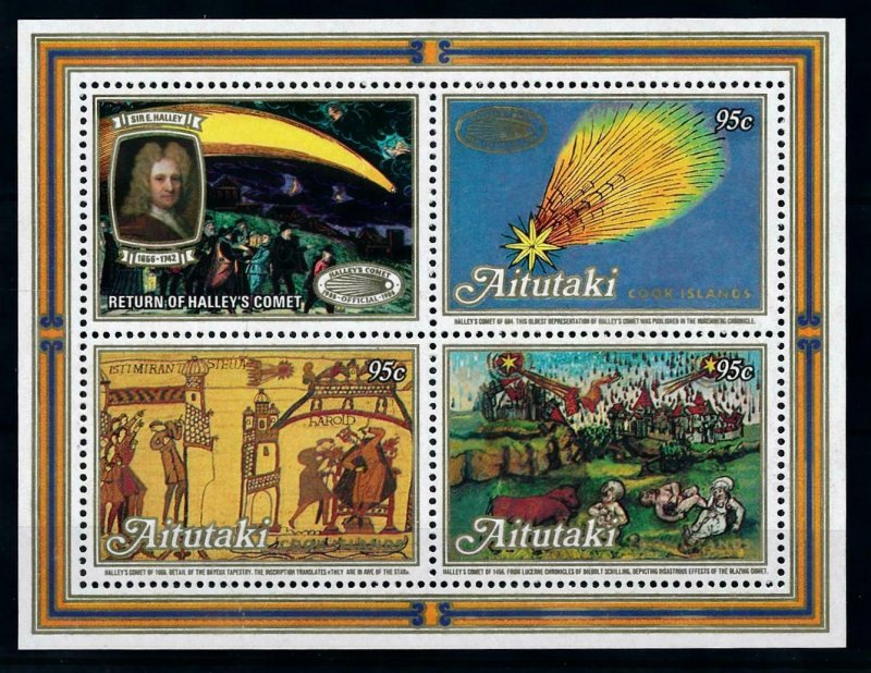 [102279] Aitutaki Cook Islands 1986 Space travel Halley comet Sheet MNH