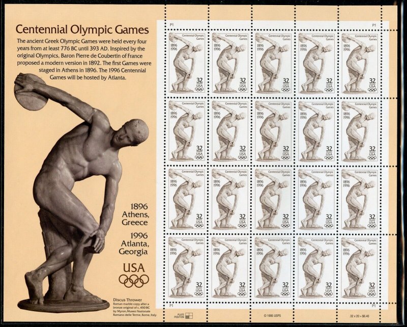 US Scott 3087 Centennial Olympic Games Sheet  VF Mint NH