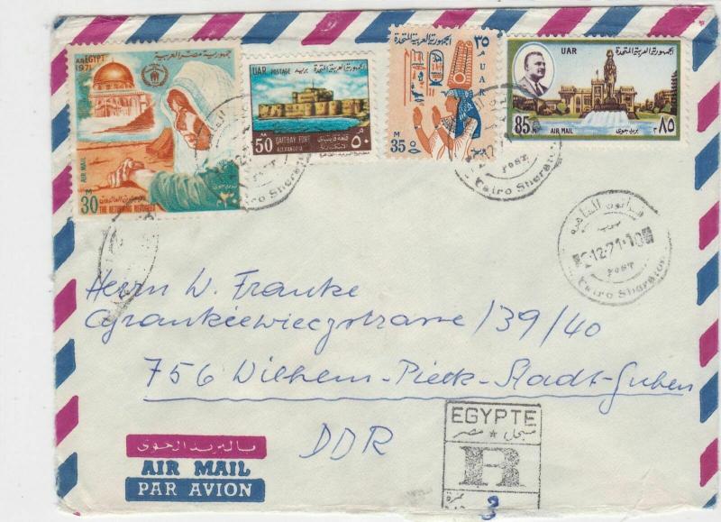 Egypt 1971 Airmail to DDR Registered Cairo Cancels Multiple Stamps Cover Rf23470