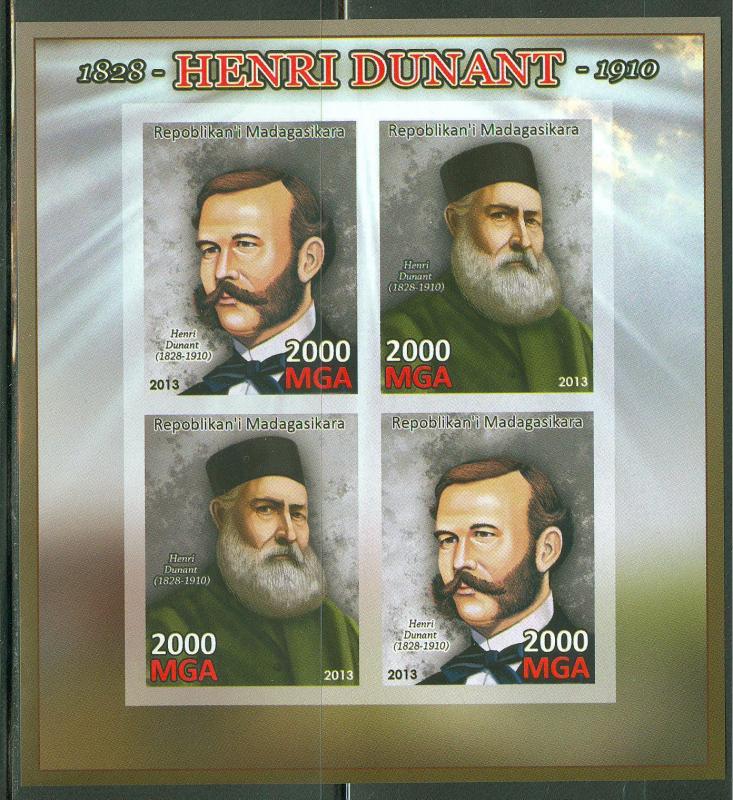 MADAGASCAR 2013 HENRI DUNANT RED CROSS SHEETLET OF FOUR STAMPS MNH IMPERF