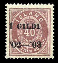 Iceland #66 Cat$25, 1902-3 40a red violet, lightly hinged