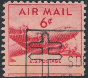 US C39 6 cent Air Mail; Used; NG; Miscut -- See details and scans