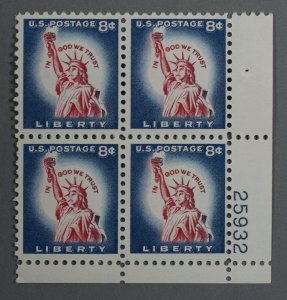 United States #1042 MNH XF Plate Block Gum Xtra Fine Statue Liberty